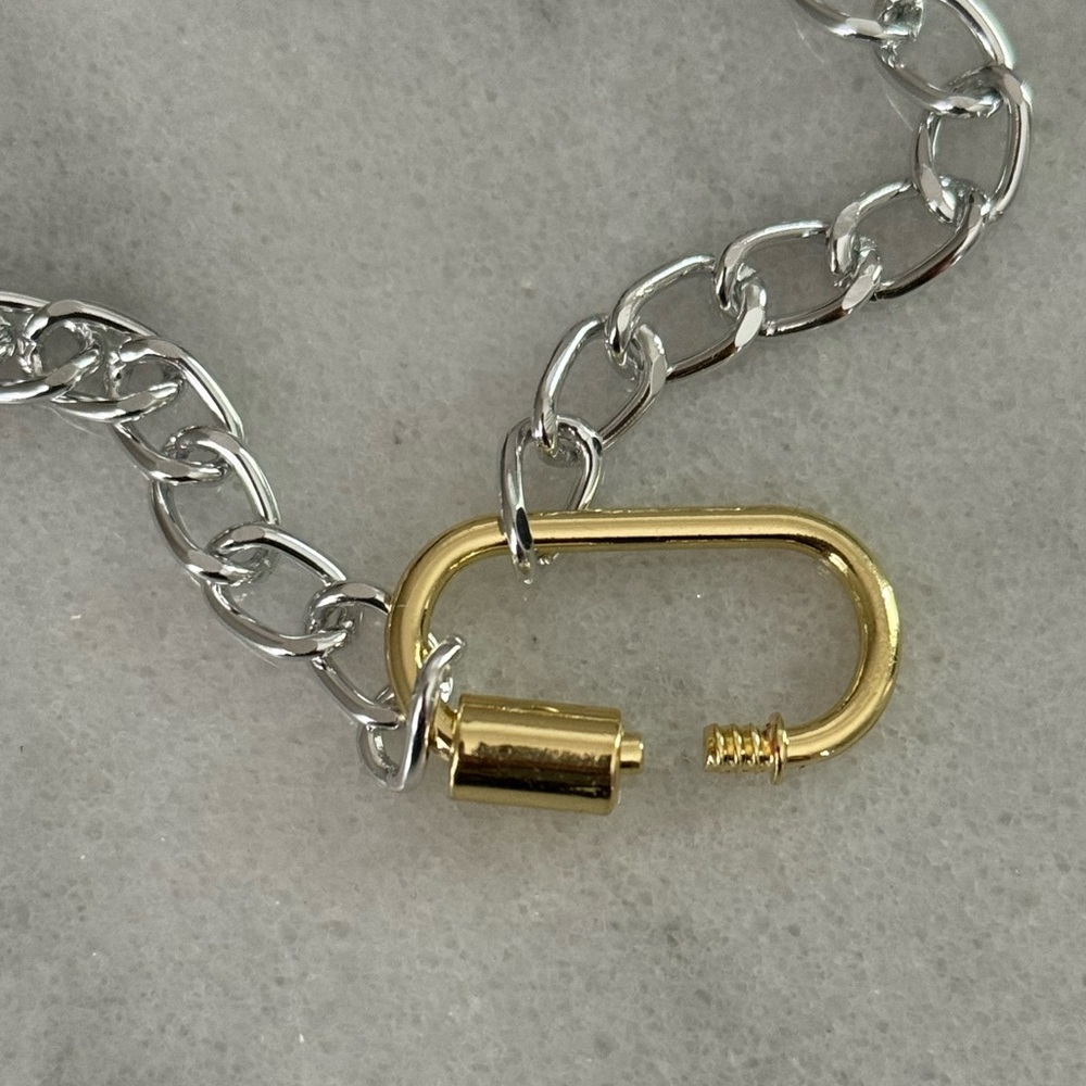 COPY - Silver Gold Carabiner Clasp Chain Link Necklace 

Brand New - Picture 3 of 3